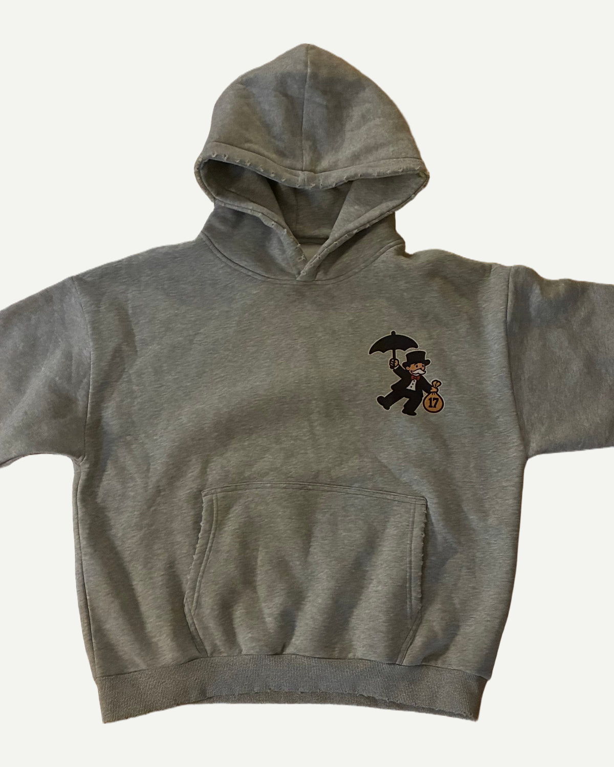 “17” by C$N gray hoodie, front
